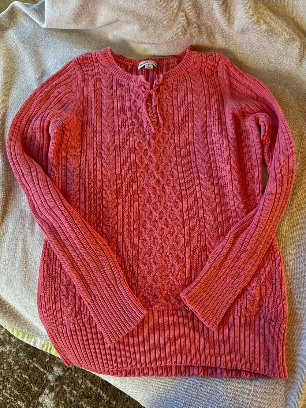 Womens Pink Cable Knit Tie-Front Sweater